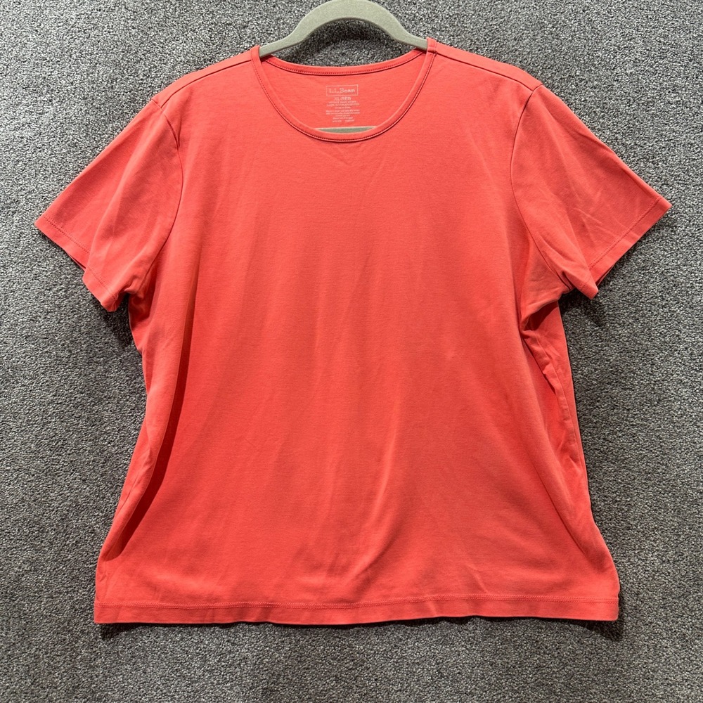LL Bean T-Shirt Top Women XL Coral Pink Supima Cotton Short Sleeve Crew Neck